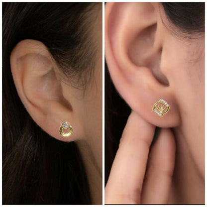 2-Pair Combo Gold Plated AD Stud Earring Set for women and girls