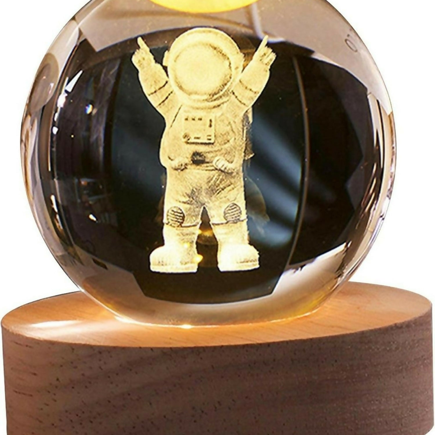 3D Crystal Astronaut Night Lamp with Wooden Base, USB Powered Decorative Light