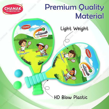 Kid-friendly badminton tennis rackets made of durable, smooth plastic material with rounded edges.