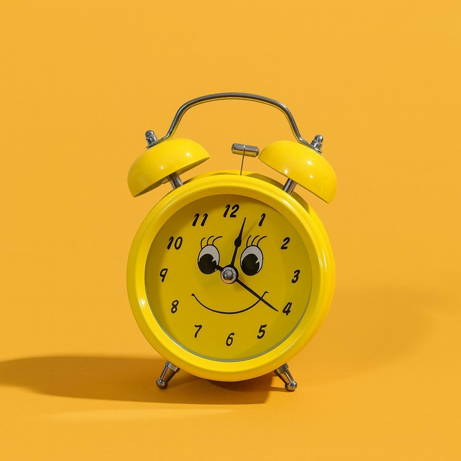 Yellow Smiley Twin Bell Alarm Clock – Loud Kids Desk Clock with Cute Face