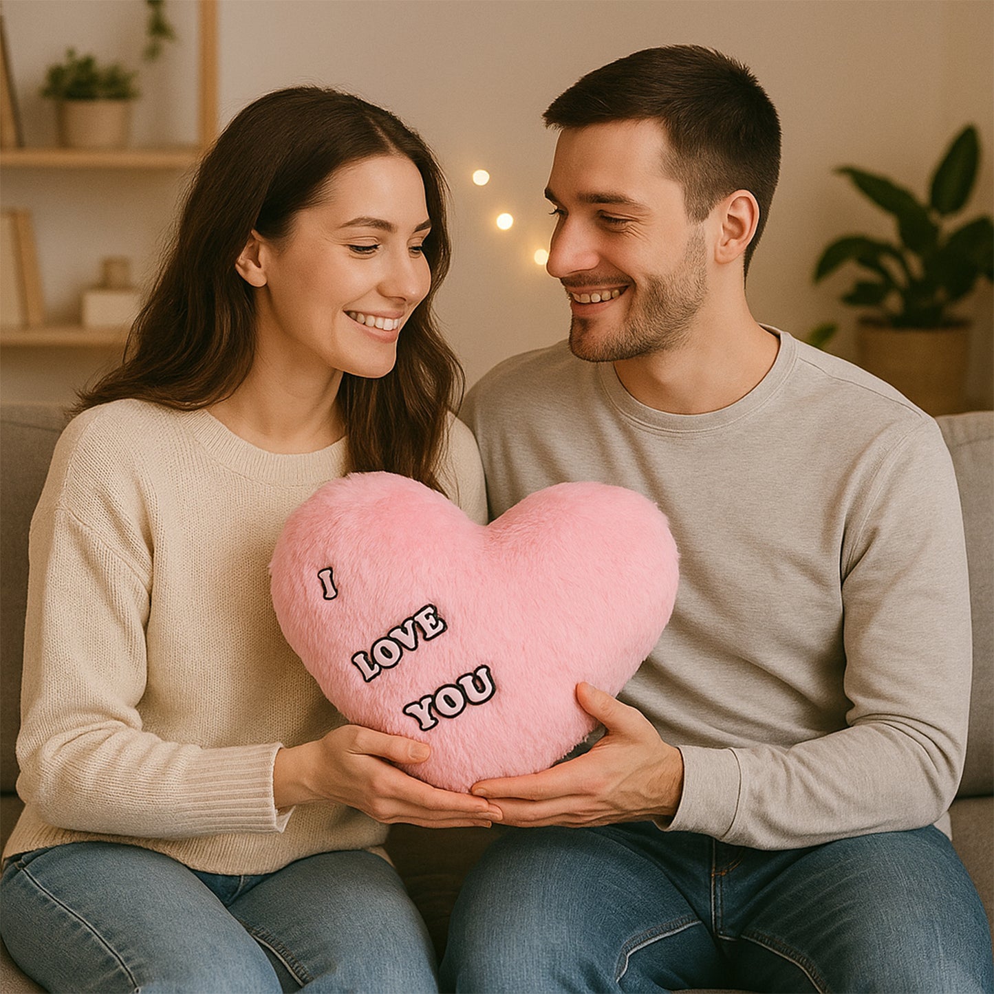 Soft Plush Heart Shape Cushion with "I Love You" (1 Pc)