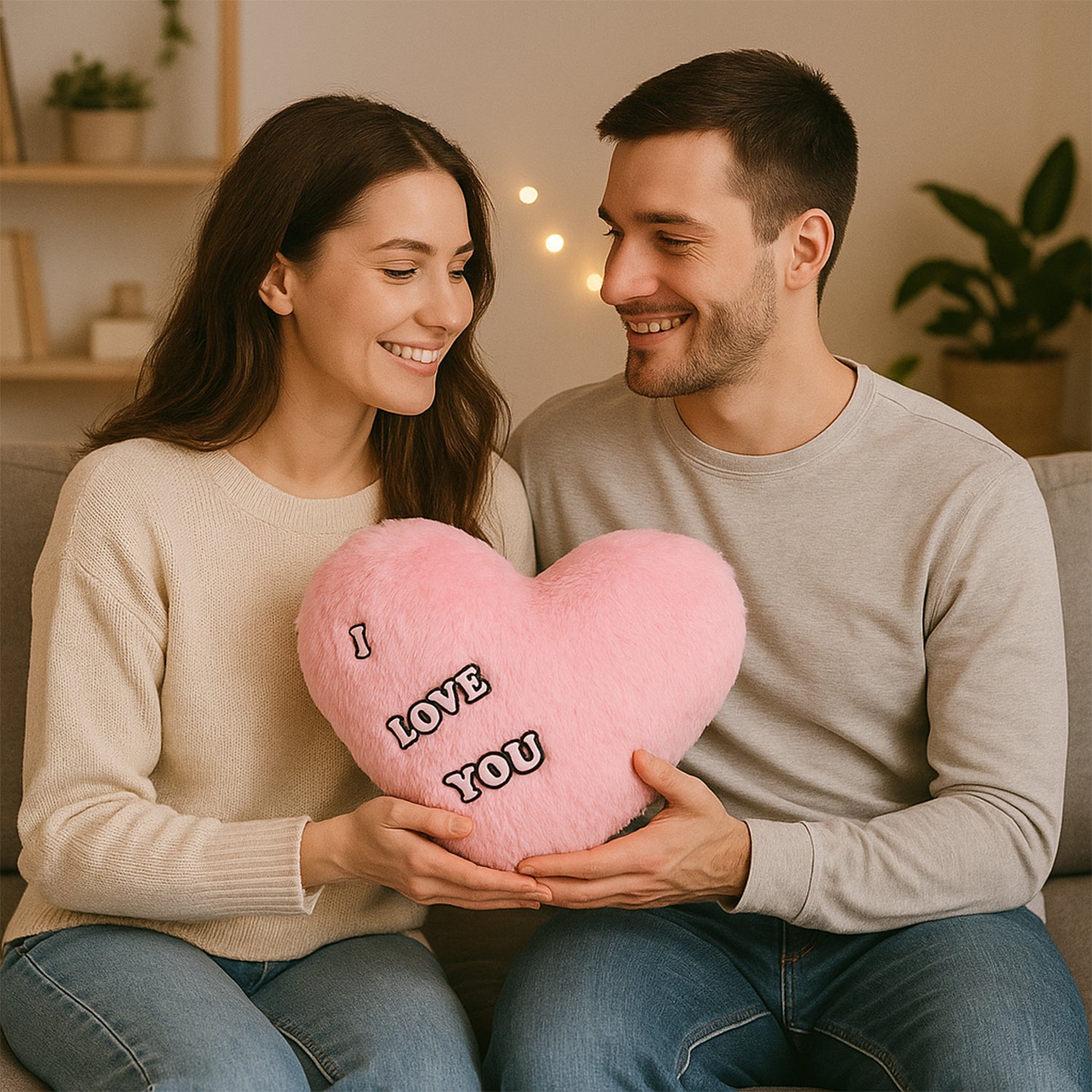 Soft Plush Heart Shape Cushion with "I Love You" (1 Pc)