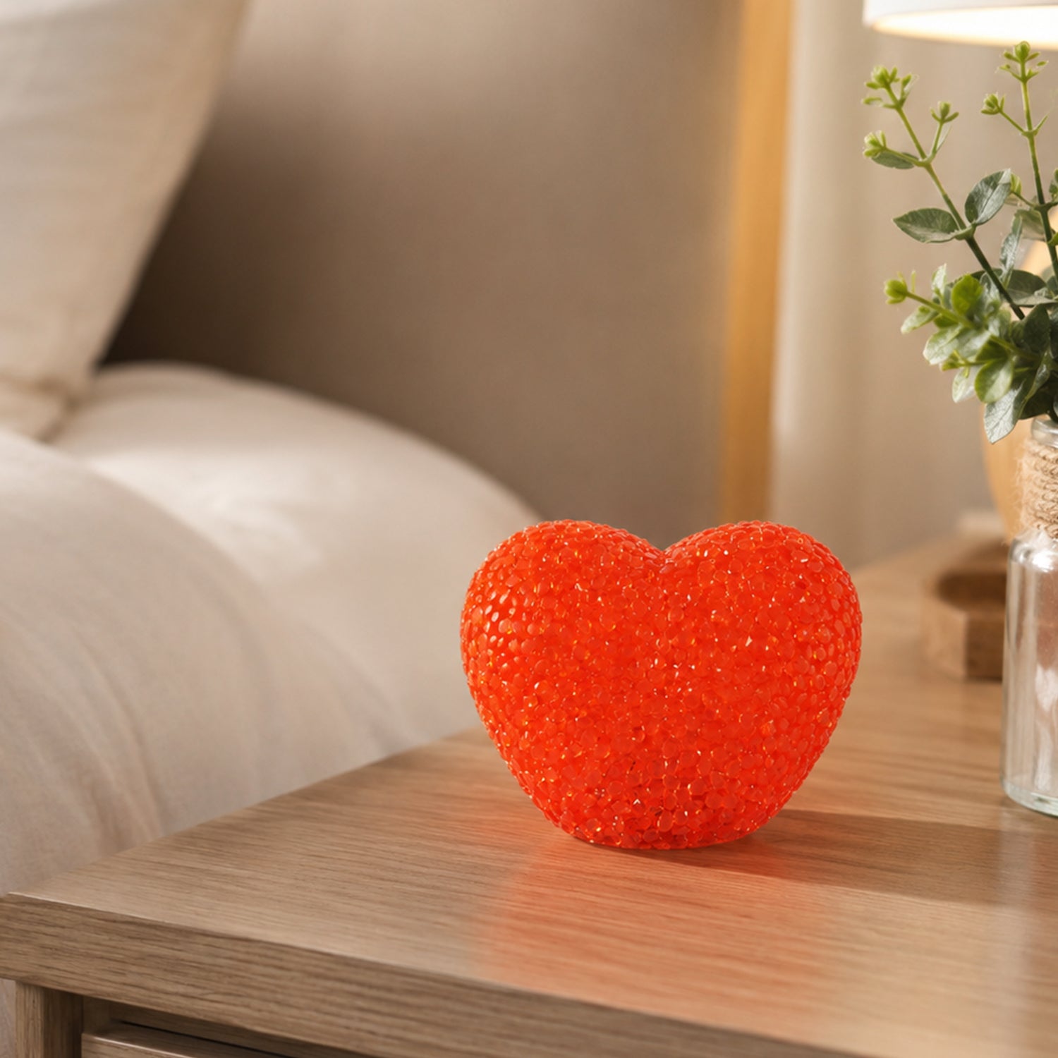 Heart Shape LED Night Lamp Crystal Texture Soft Red Glow Light (1 Pc)