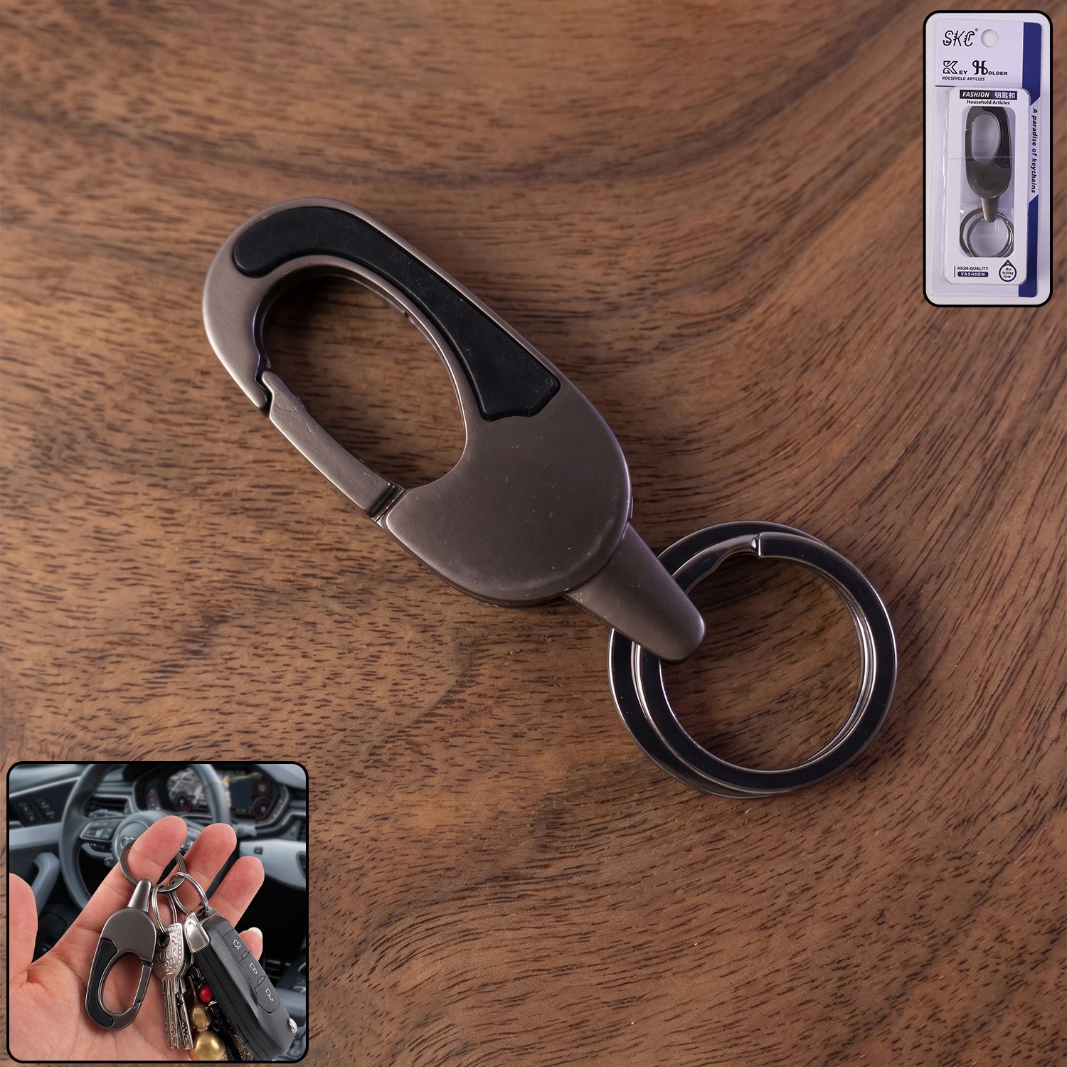 Premium Metal Keychain with Carabiner Clip for Car & Bike Keys