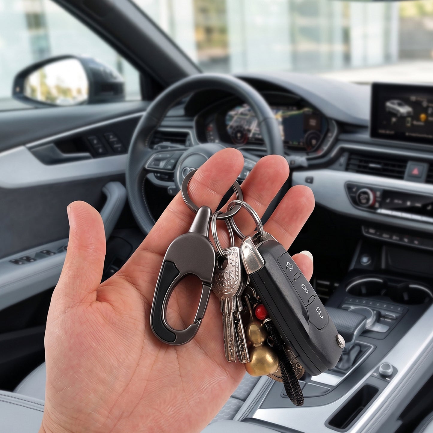 Premium Metal Keychain with Carabiner Clip for Car & Bike Keys