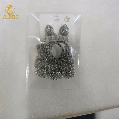 Premium Oxidised Silver Boho Chandbali Jhumka Earrings