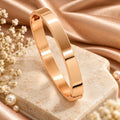 Rose Gold-Plated Plain Flat Glossy Kada Bracelet for Men – Minimalist Hinged Cuff