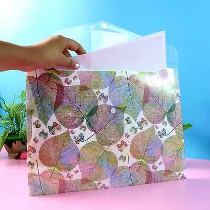 Mix Design Printed A4 Document Folder – Leaf Design Button Closure File with Label Slot (1 Pc)