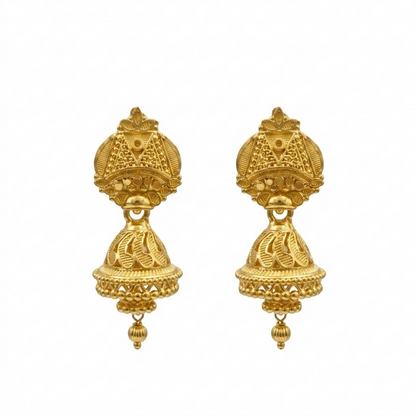 Side view of elegant gold jhumka earring