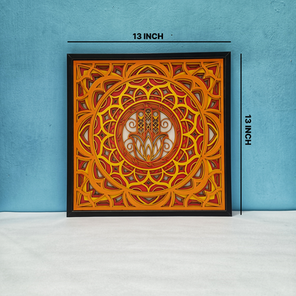 Handcrafted Wooden Mandala Palm Wall Art – Multi-Layer Decorative Frame | Indian Traditional Design | Premium Home Decor Gift for Living Room, Bedroom, Office
