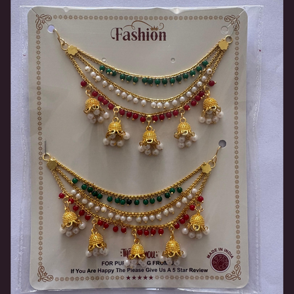 Traditional Gold Finish Tricolor Pearl Jhumki Designer Kanchain for Women