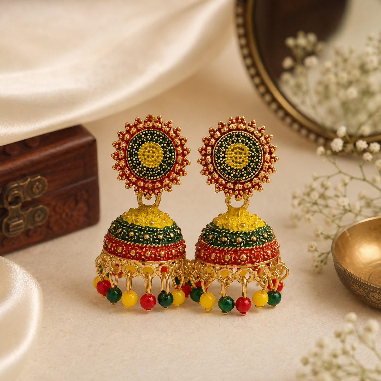Multicolor Jhumka Earrings – Elegant Ethnic Festive Jewellery