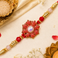 Premium Red Stone Designer Rakhi for Brother | Handmade Beaded Raksha Bandhan Rakhi