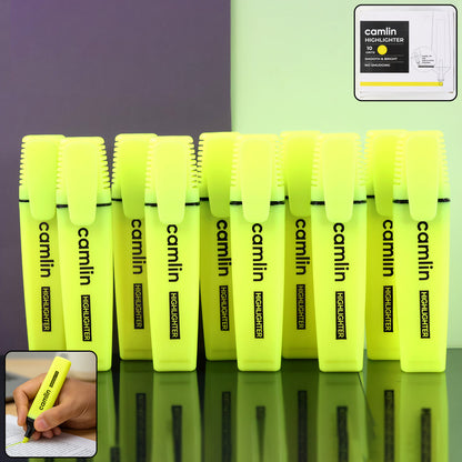 Camlin Highlighter Yellow – Smooth & Bright No-Smudge Highlighters (Pack of 10)