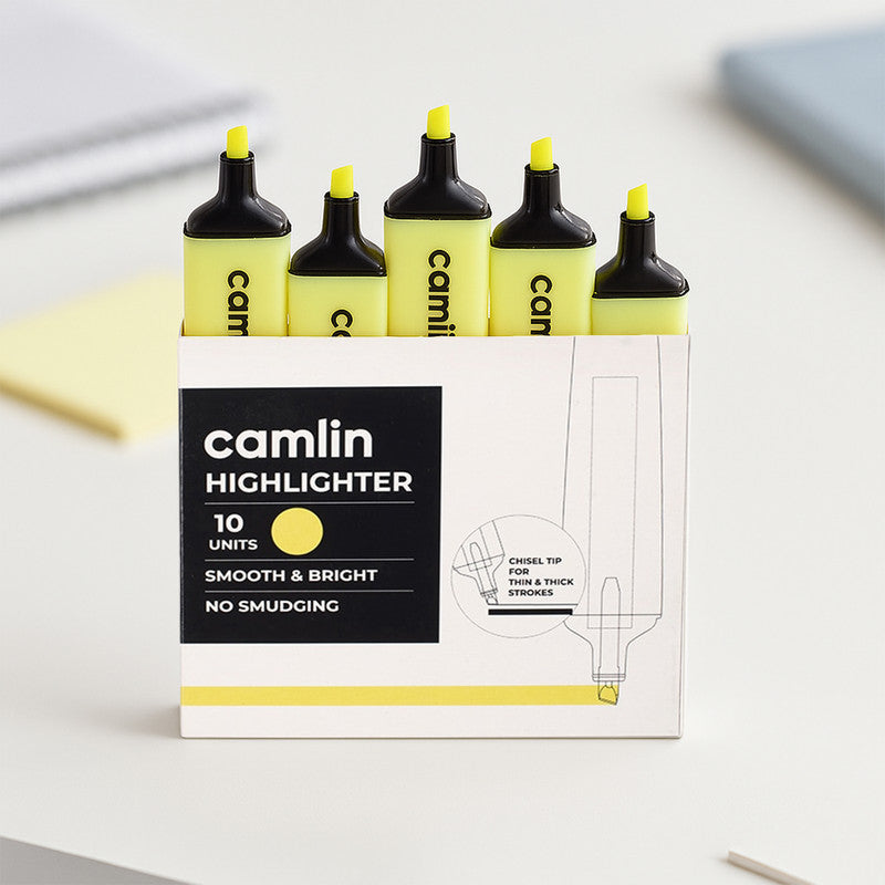 Camlin Highlighter Yellow – Smooth & Bright No-Smudge Highlighters (Pack of 10)