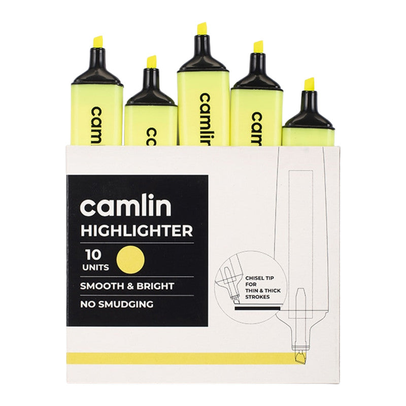 Camlin Highlighter Yellow – Smooth & Bright No-Smudge Highlighters (Pack of 10)