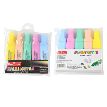Officemate Highlighter Pen Set – Pack of 5 Bright & Smooth Colours for Study, Office & Creative Work