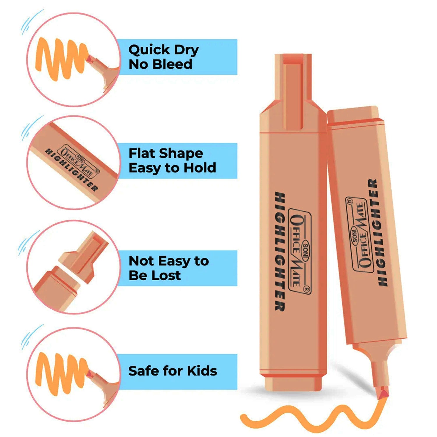 Officemate Highlighter Pen Set – Pack of 5 Bright & Smooth Colours for Study, Office & Creative Work