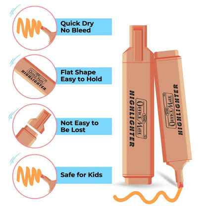 Officemate Highlighter Pen Set – Pack of 5 Bright & Smooth Colours for Study, Office & Creative Work