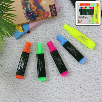 OfficeMate Fluorescent Highlighter Set of 5 – Vibrant Colors for Smooth Highlighting & Long-Lasting Ink