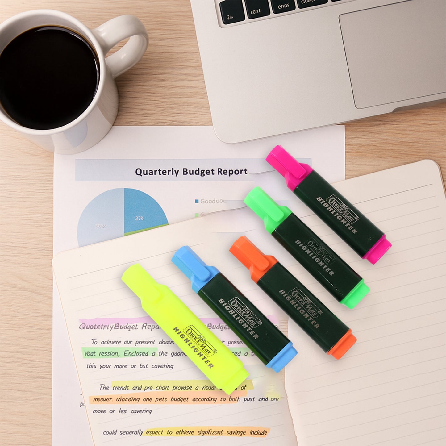 Officemate Fluorescent Highlighter Set of 5 – Vibrant Colors for Smooth Highlighting & Long-Lasting Ink