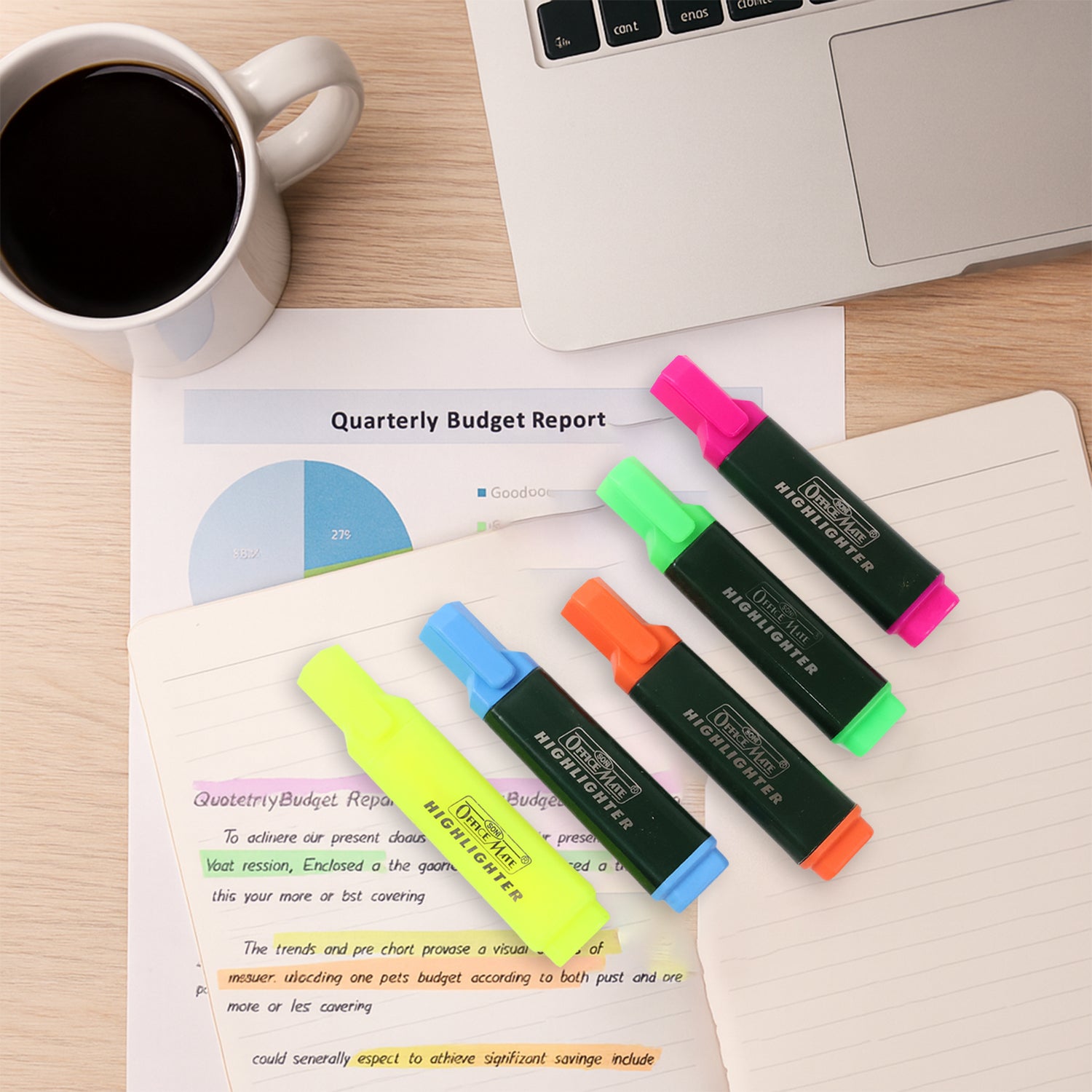 Officemate Fluorescent Highlighter Set of 5 – Vibrant Colors for Smooth Highlighting & Long-Lasting Ink