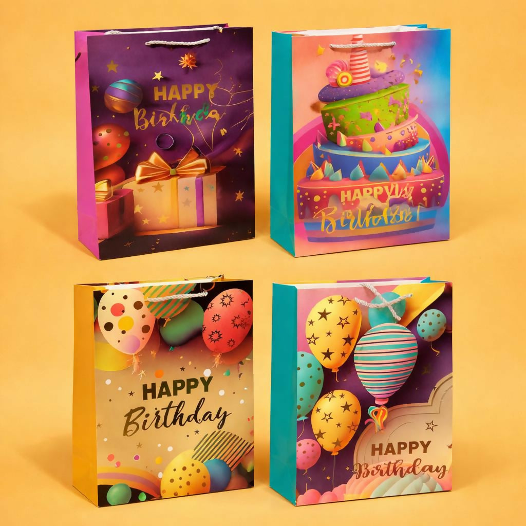 Top view showing sturdy handles of Happy Birthday party bag
