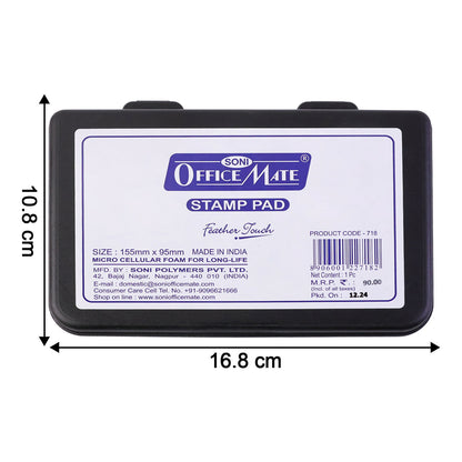 OfficeMate Black Feather Touch Stamp Pad for Office And School Use (155x95 mm)