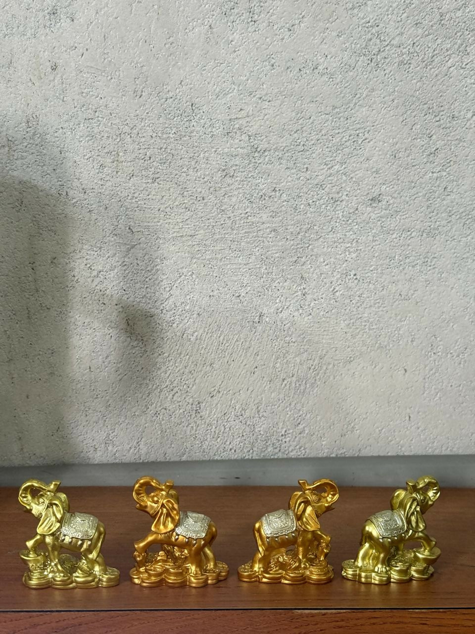 Golden Elephant Showpiece Set of 4 for Home Decor, Wealth & Good Luck