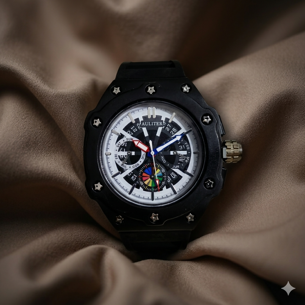 Men’s Premium Black Dial Analog Wrist Watch with Silicone Strap
