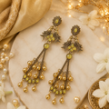 Antique Gold Plated Long Chandbali Jhumka Earrings with Ghungroo Tassels