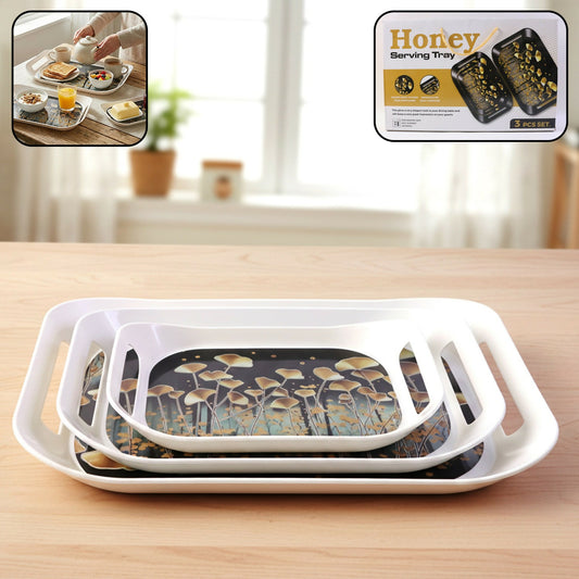 3-Piece Printed Serving Tray Set with Handles