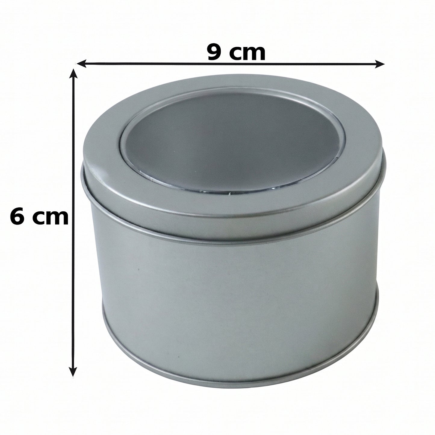 Small round metal tin box with see-through lid, perfect for organising craft supplies.