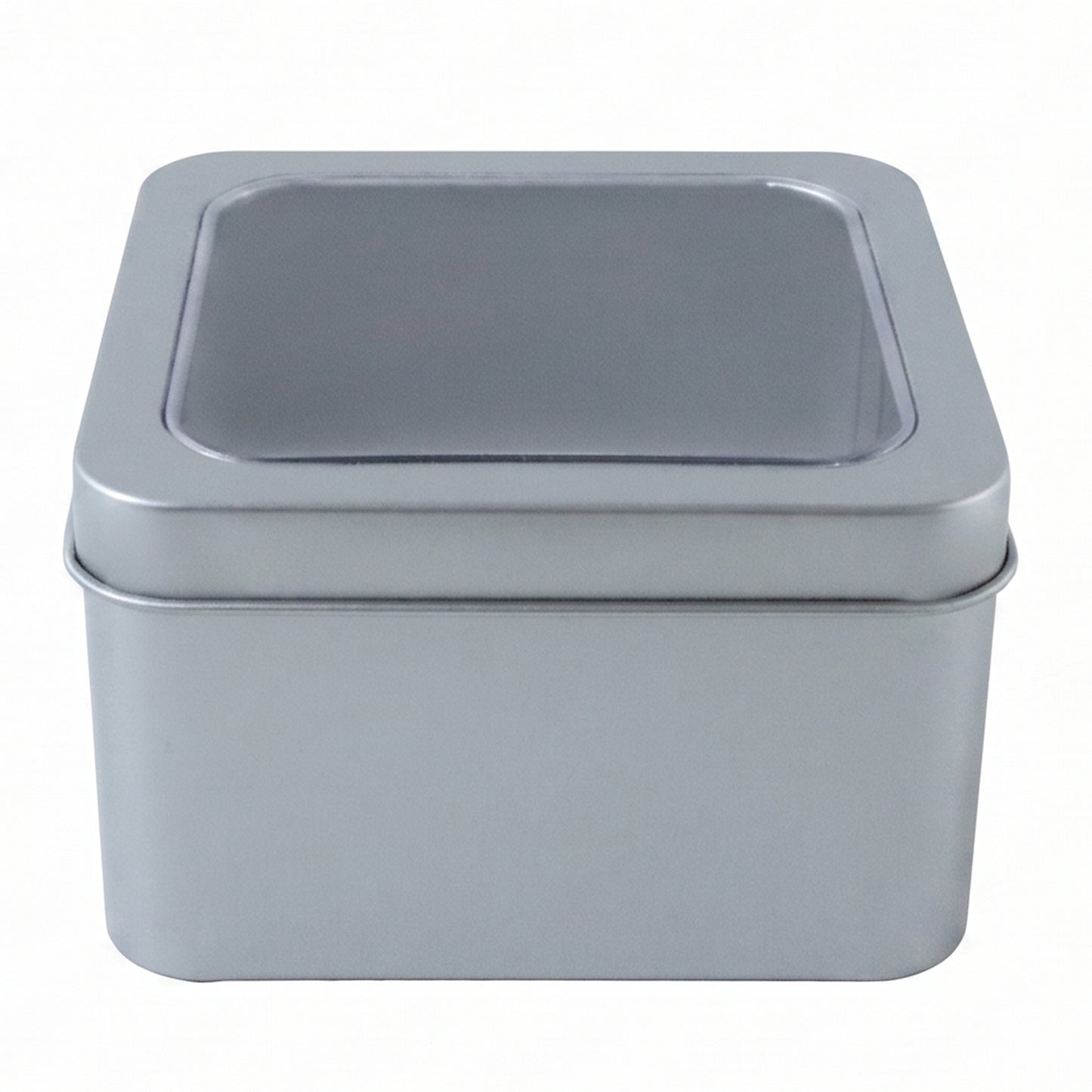 Stylish silver gift box with transparent lid, ideal for chocolates and jewelry