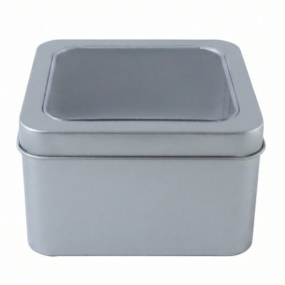 Stylish silver gift box with transparent lid, ideal for chocolates and jewelry