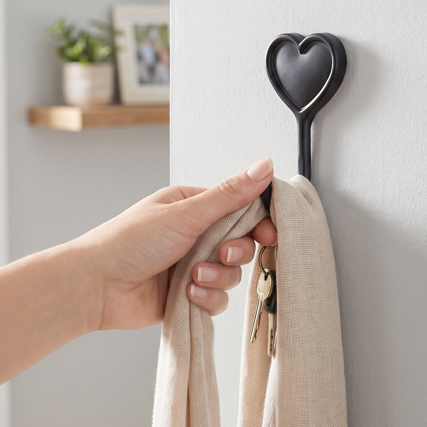 Heavy Duty Self Adhesive Wall Hook Heart Shape Key and Scarf Hanger (1 Pc)