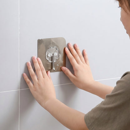 Self-Stick Metal Floral Design Wall Hook in use