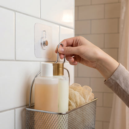 No-drill transparent magnetic hook holding a towel
