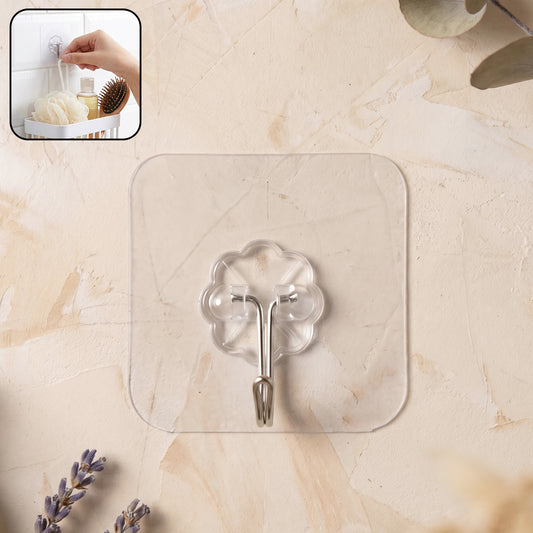 Flower Shape Transparent Self Adhesive Wall Hook (1 Pc)
