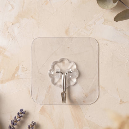 Self adhesive flower-shaped transparent wall hook hanging towel