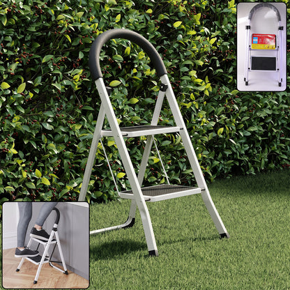 2 Step Folding Ladder with Padded Handrail Anti Slip Steel Step Stool (1 Pc)