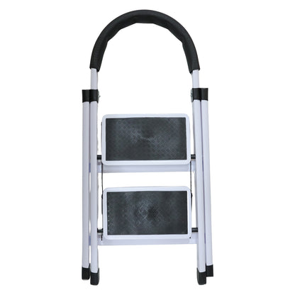 2 Step Folding Ladder with Padded Handrail Anti Slip Steel Step Stool (1 Pc)