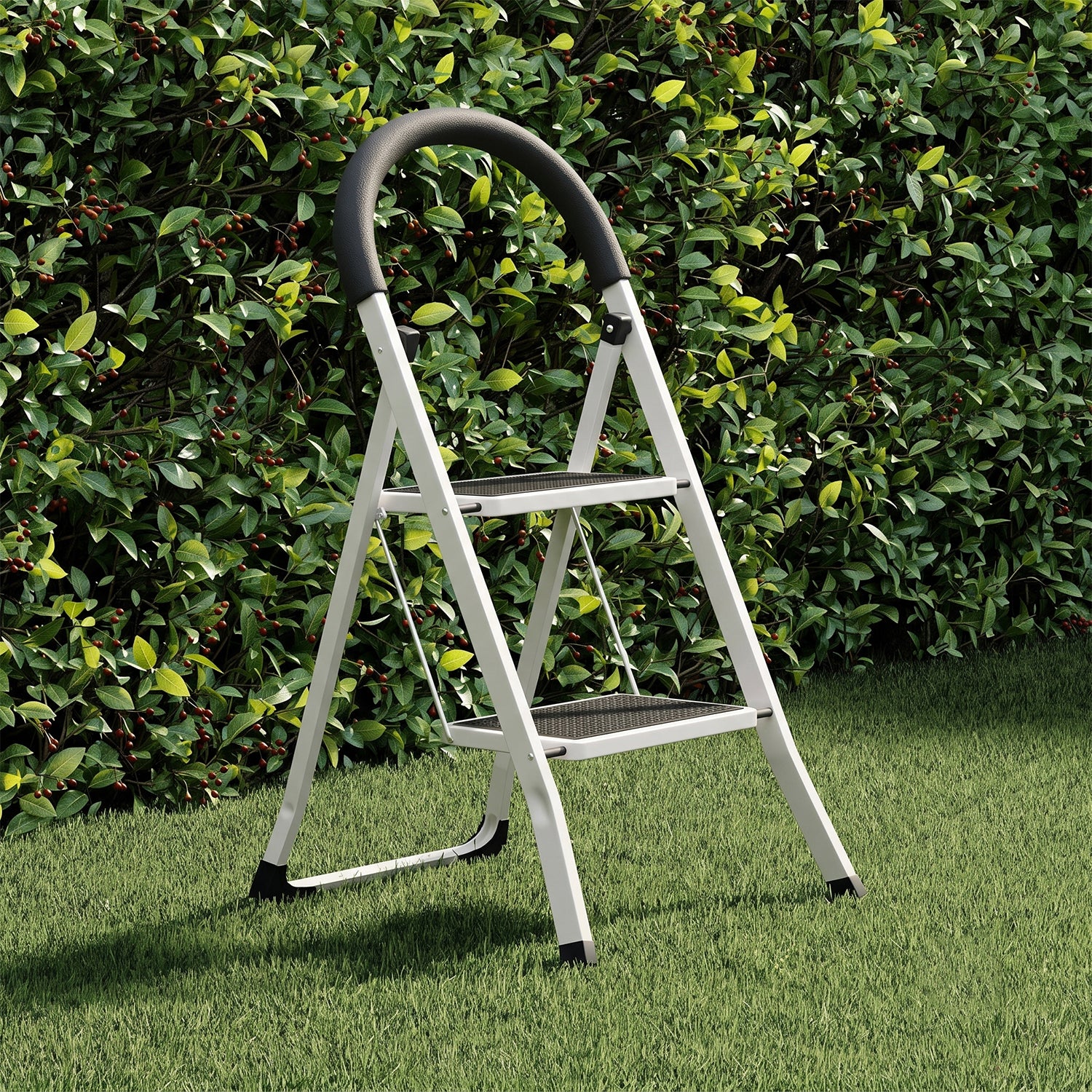 2 Step Folding Ladder with Padded Handrail Anti Slip Steel Step Stool (1 Pc)