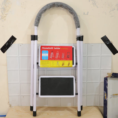 2 Step Folding Ladder with Padded Handrail Anti Slip Steel Step Stool (1 Pc)