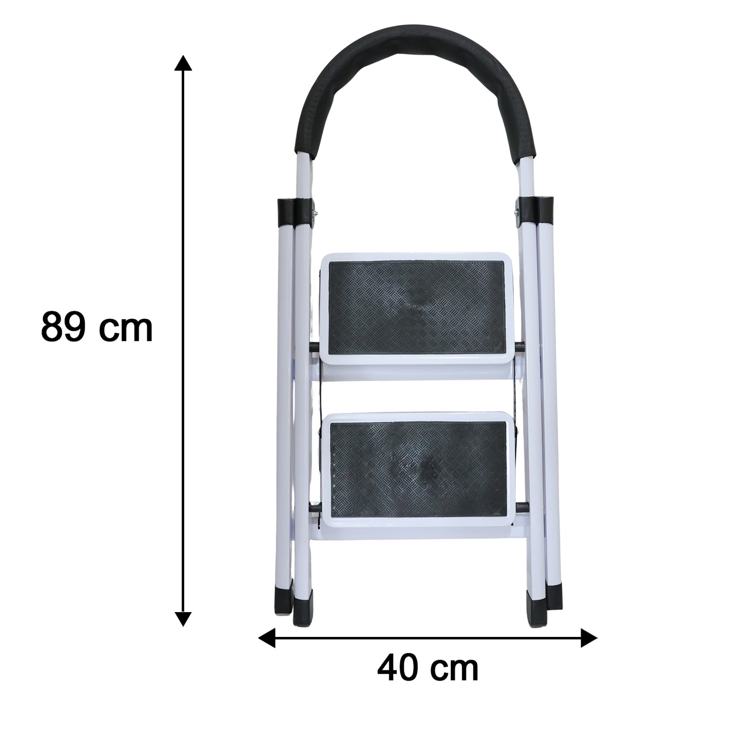2 Step Folding Ladder with Padded Handrail Anti Slip Steel Step Stool (1 Pc)