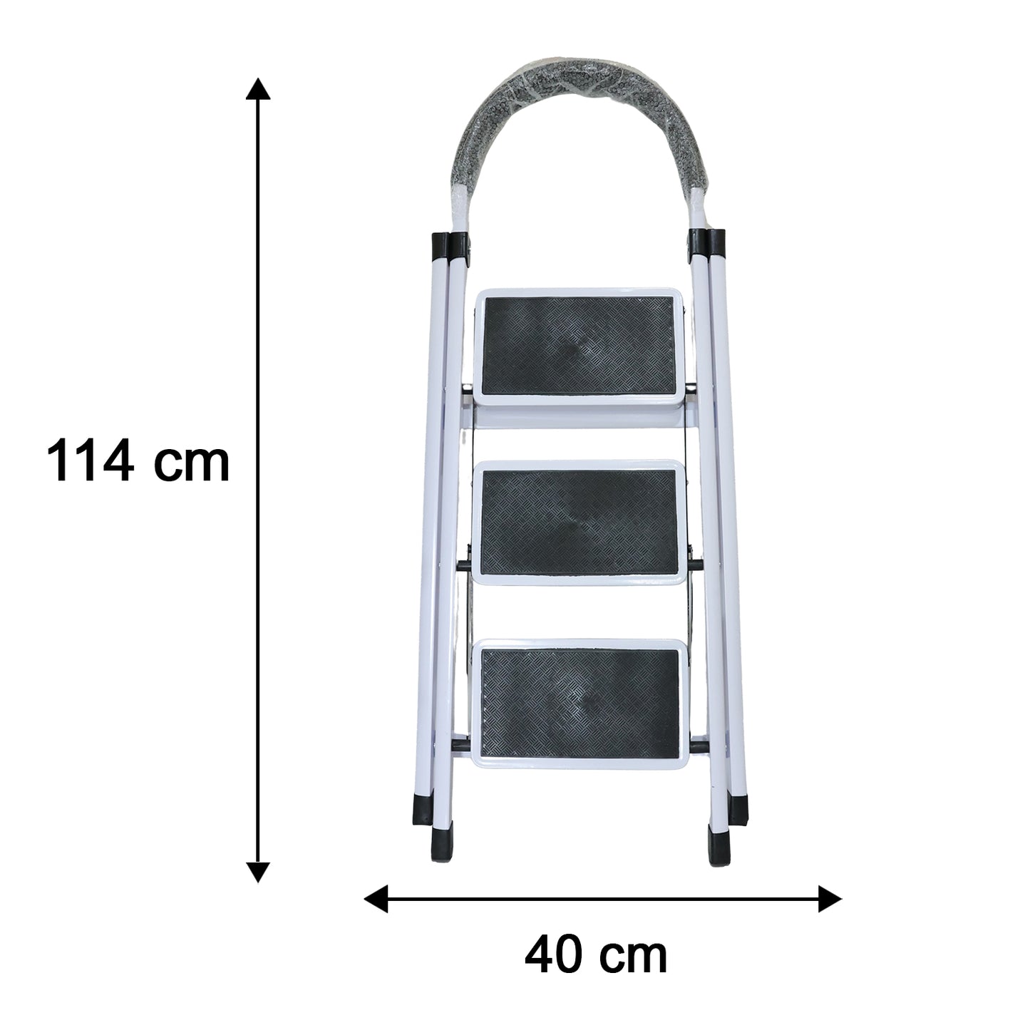 3 Step Folding Ladder with Padded Handrail Anti Slip Steel Step Stool (1 Pc)