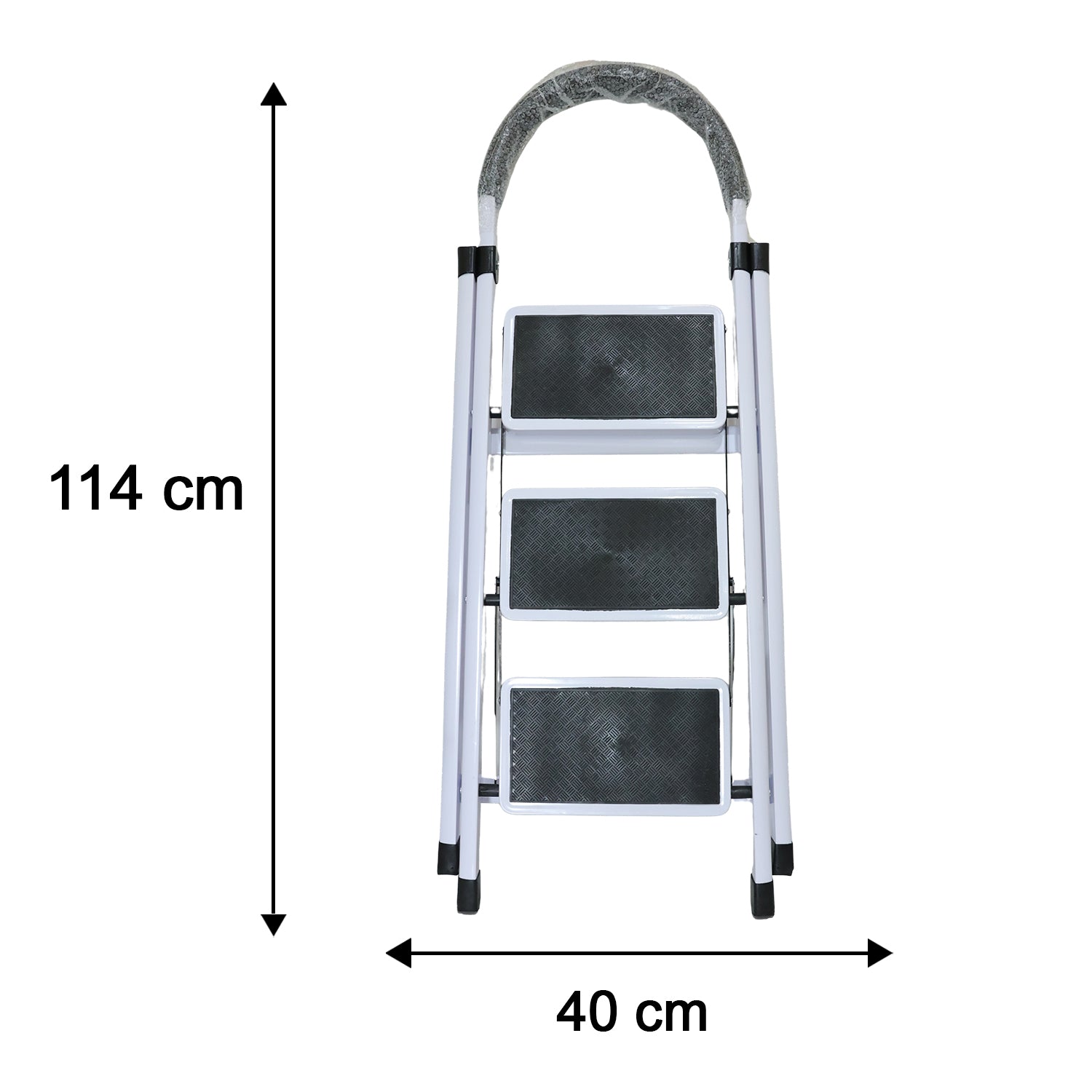 3 Step Folding Ladder with Padded Handrail Anti Slip Steel Step Stool (1 Pc)