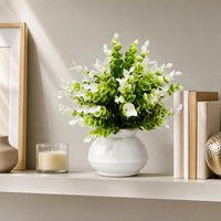 Artificial Green Flower Plant with White Blooms for Home Decor & Table Styling
