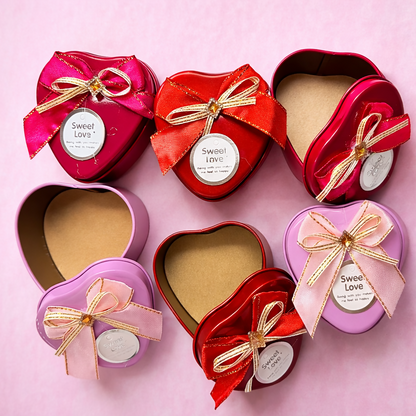Heart Shape Metal Gift Box Pack of 6 with Ribbon | Reusable Decorative Tin