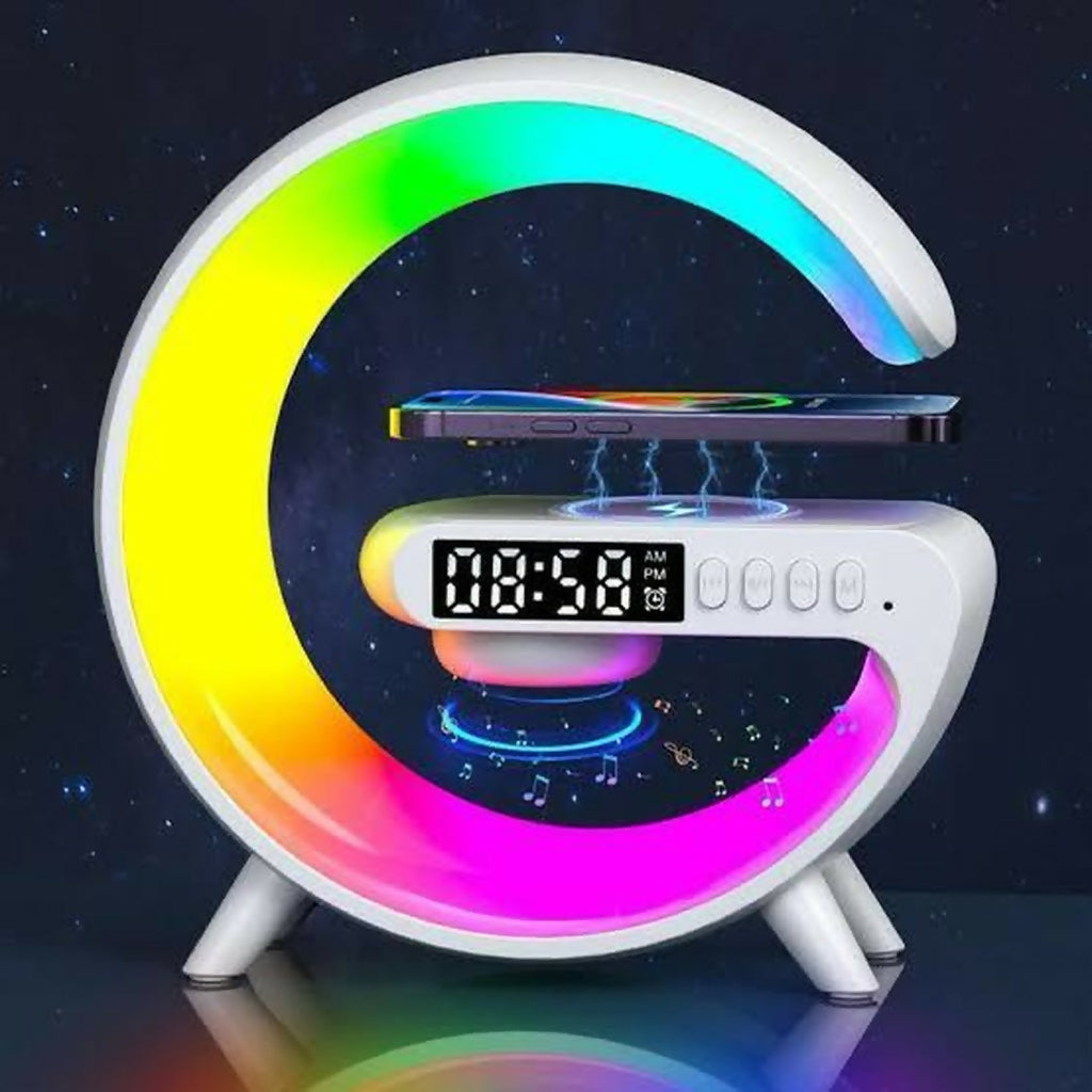 Digital LED display on wireless charging speaker lamp